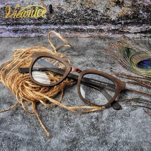 Viewnice Retro Lunette De Vue Homme Wood Frame Women oversize Eyewear spectacles Acetate Eyewear Wrap Nerd eye glasses For phone
