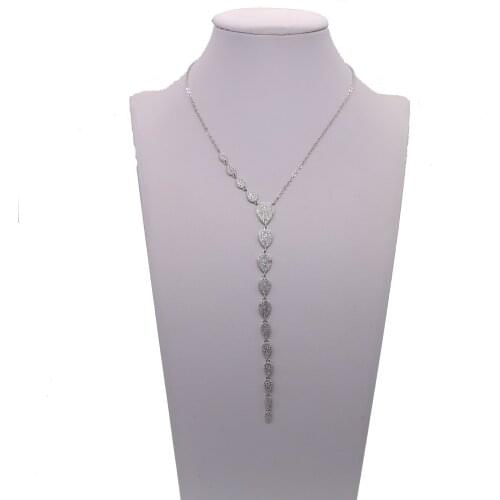 2019 sexy long necklace for women Y lariat design water drop charm cz station fashion collar chain wedding engagement jewelry