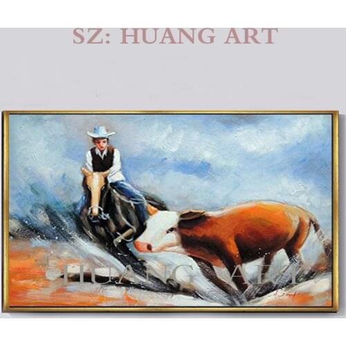 Animals hand-painted people and horses American cowboy oil painting decorative canvas wall art clubhouse lobby hall sofa
