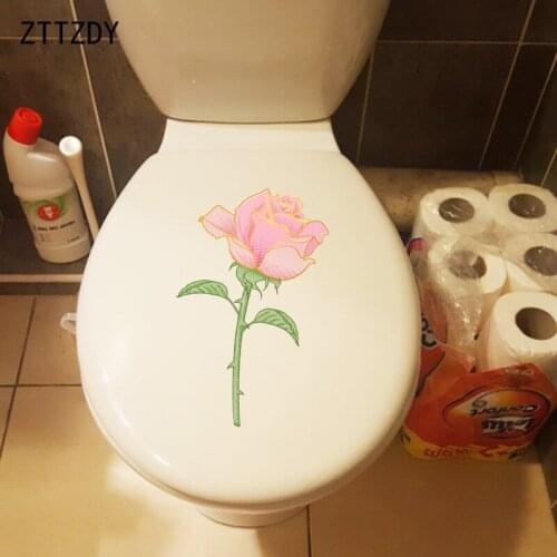 ZTTZDY 15*23.4CM Romantic Pink Rose Cartoon Toilet Sticker Home Wall Decal Decor T2-0582
