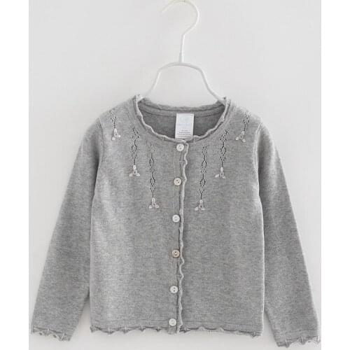0-3yrs Sweet Gray Baby Cardigan Jackets Outerwear Girl Thin Cotton Sweater 6 9 12 18 24 Month Infant Toddler Clothes OGC215410
