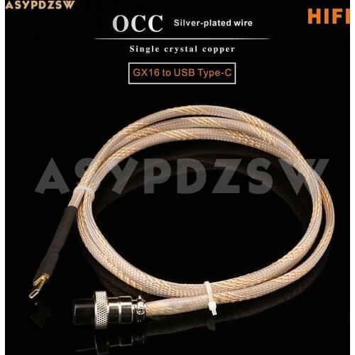 1.2M HIFI OCC Single crystal copper silver-plated wire GX16 to USB Type-C plug Linear power supply cable