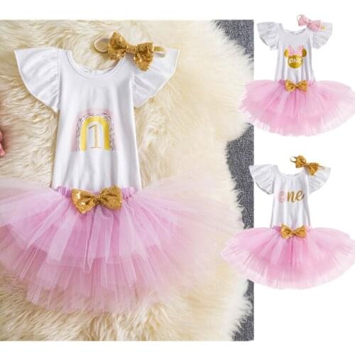 1 Years Baby Girls' Clothing Sets Toddler Girls Bodysuit+Pink Bow Ball Gown 12 Month Infant Cute Princess Dress Up For Children