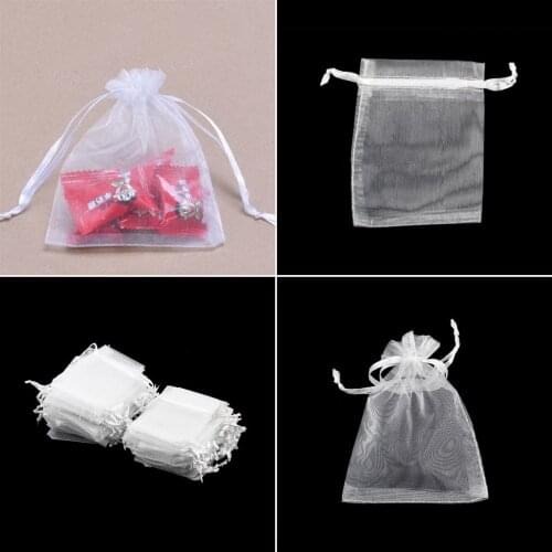 100Pcs/Lot Colorful Drawable White Small Organza Bags 7x9cm Favor Wedding Christmas Gift Bag Jewelry Packaging Bags & Pouches