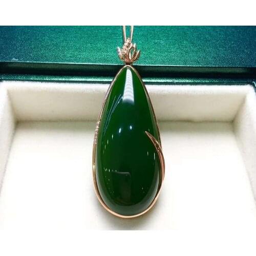 18K gold inlaid jasper enamel blue heart drop pendantJ07