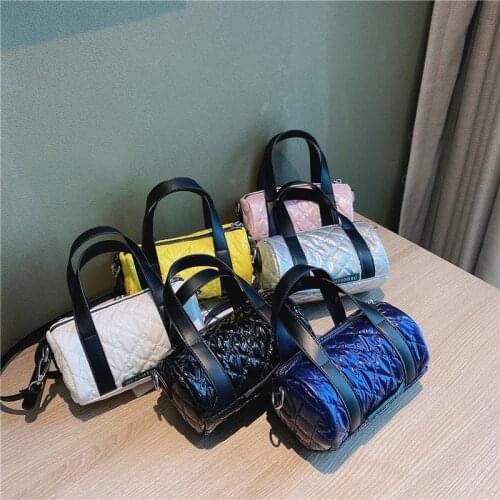 2020 Fashion Trend Women Barrel Small Crossbody Bag Soft Leather Shoulder Handbag Classic Rhombic grid Zipper Pinkycolor Purse