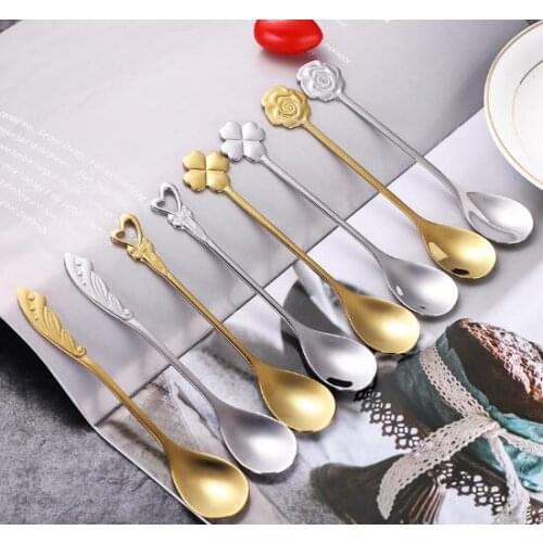 304 stainless steel coffee mixing spoon exquisite rose shaped spoon ice cream spoon with hand present spoon