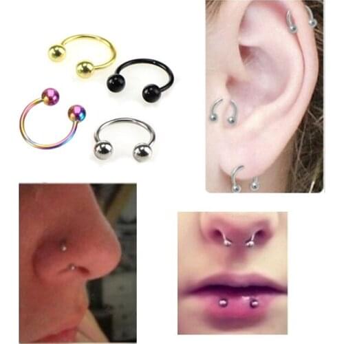 316L Stainless Steel Lip Nose Ear Stud Eyebrow Nipple Ring With Screw Balls Surgical Body Piercing Jewellery 9 Colors 10pcs/lot