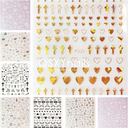 WHOLESALE 100pcs 3D Nail Art Sticker Adhesive Sticker Heart Diamond Design Pattern Laser Decals for Nail Art Decoration Manicure