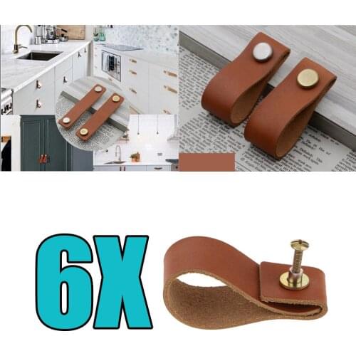 6pcs Minimalist Leather Suitcase Door Handle Pull Knob Handmade Cabinet Door Knobs Drawer Dresser Pulls Door Handles