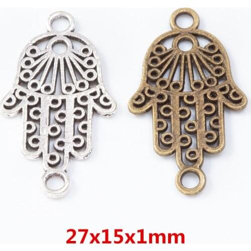 70 pieces of retro metal zinc alloy Hand double hanging connector pendant for DIY handmade jewelry necklace making 7546