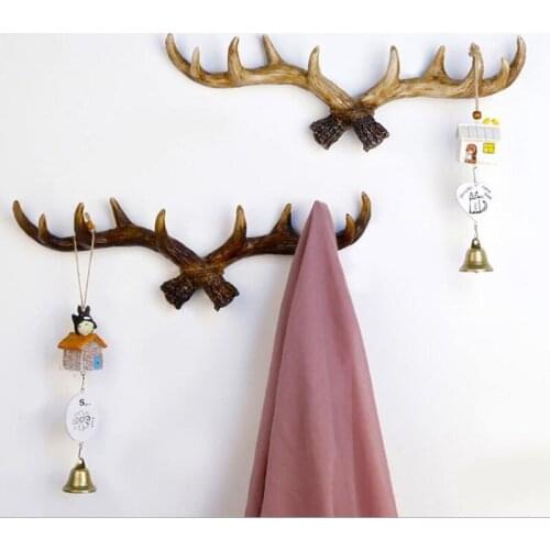 American Country Antler Wall Hanging Resin Retro Creative Wall Decoration Living Room Porch Wall Mural Clothes Key Hook