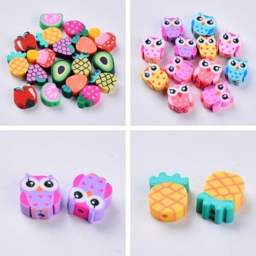 500Pcs 14mm Owl Animals Fruits Handmade Polymer Clay Beads Spacer Wholesale For Necklace Bracelet DIY Craft Jewelry Making