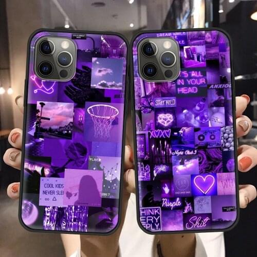 Phone case For iphone 12 11 pro max 12 mini xs max xR x 8 7 plus SE Bumper tpu Fundas caso Smartphone Purple Love Aesthetic Art