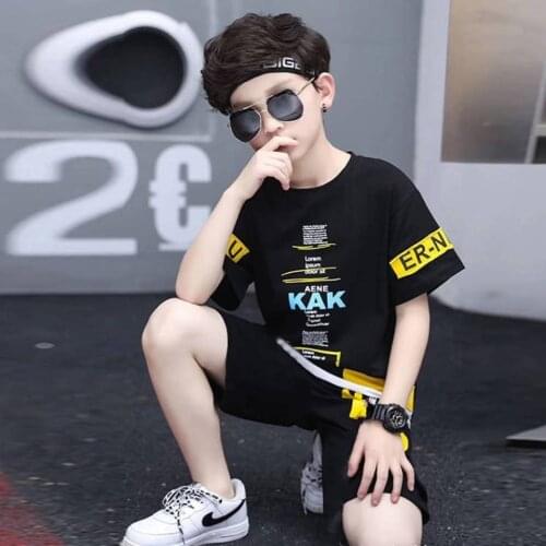 Kids Clothes Boy Letter Sport Suits Teenage Summer Boys Outfit Sets Short Sleeve T Shirt & Pants Suitable For 3 4 6 8 10 12Years