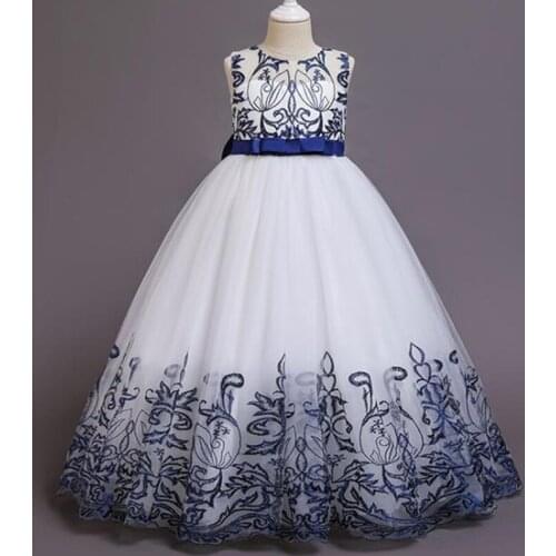 Teenager Girls Embroidered Flower Unicorn Princess Party Long Dresses Children Kids Elegant Chirstmas Wedding Vestidos Clothing