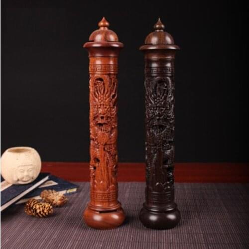 Ebony Sour Twig Wood Carved Dragon Vertical Incense Burner Handmade Censer Aromatherapy Furnace Round Incense Burne