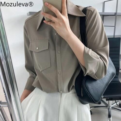 Mozuleva Elegant Turn-down Collar Ladies Satin Shirts Women Single-breasted Loose 2021 Autumn Female Blouses Tops Blusas Mujer