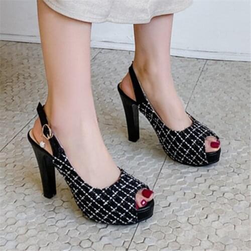 2020 elegant high heel platform sandals women shoes peep toe buckle summer party prom shoes ladies sandals big size 43