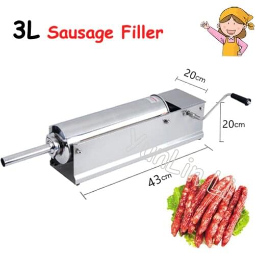 3L Horizontal Sausage Filler Hand-Operated Sausage Stuffers Stainless Steel Manual Sausage Machine Thickening Sausage Maker