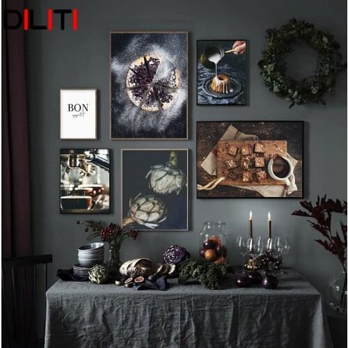 Coffee Dessert Blueberry Pizza Canvas Painting But First Coffee Quotes Wall Art Picture Kitchen Prints and Posters Home Decor