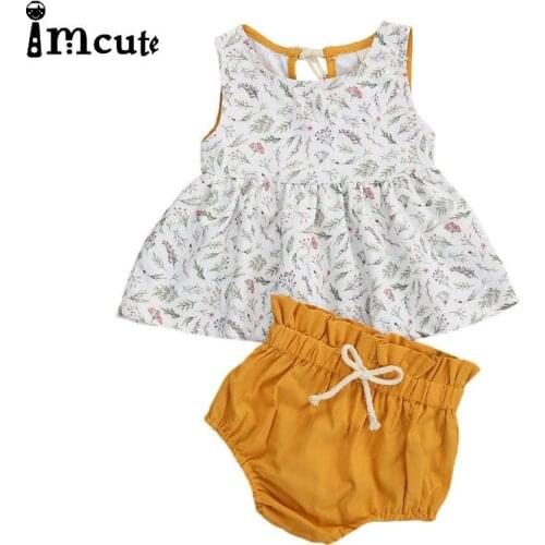 Imcute Newborn Baby Girls Boys Clothes Sleeveless Tops+Briefs 2PCS Outfits Set Printed Cute Clothing Sets Summer Sunsuit 0-24M