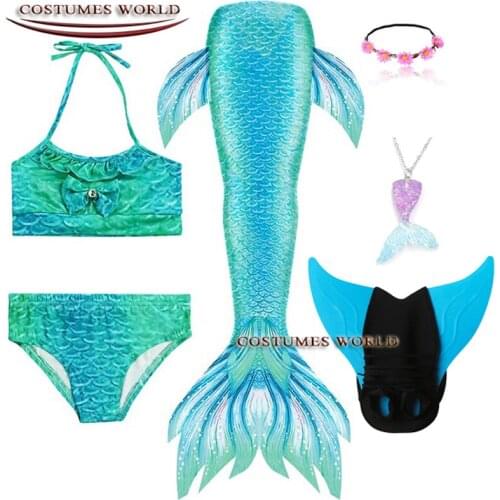 2020 New Kids Swimming Mermaid Tail For Girls Children Fish Cosplay 5pcs Sparkle Mermaid Dress And Bikni Swimsuit Animal Costume