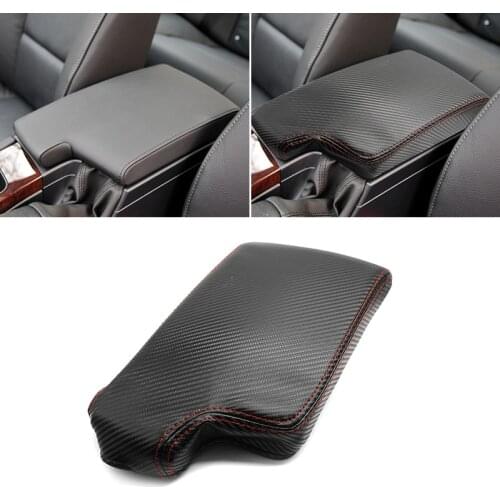 Carbon Texture Leather - red line Armrest Cover For BMW 3 Series E90 2005 - 2012 Interior Center Control Armrest Box Cover Trim