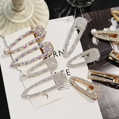 Summer Elegant Rhinestone Hair Clips for Girls BlingBling Metal Gold Color Hair Accessories for Women Pearl Barrettes Hairgrip