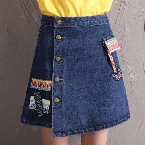 Summer women skirts denim fabric mid-long A line high waist mini skirts students skirts ladies summer dress