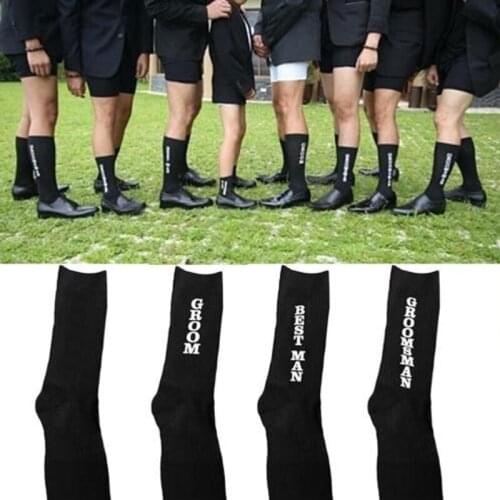 Fashion Black Mens Socks Male Casual Wedding Socks Groomsman Groom Best Man Father of the Bride Funny One Size Gift for Adults