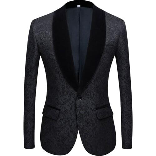 Fashion Black Mens Patterned Suit Slim Fit Groomsmen Tuxedos Blazers For Wedding shawl collar suit Jacket