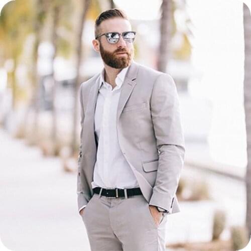 Men Suits Grey Custom Made Wedding Suits For Men Groom Prom Beach Tuxedos Blazer Men 2 Pieces Terno(Jacket+Pant)