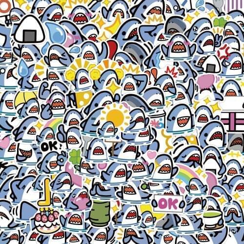 10/30/50PCS/ Cartoon Shark Fun Personality Graffiti Skateboard Cup DIY Suitcase Notebook Guitar Sticker Wholesale
