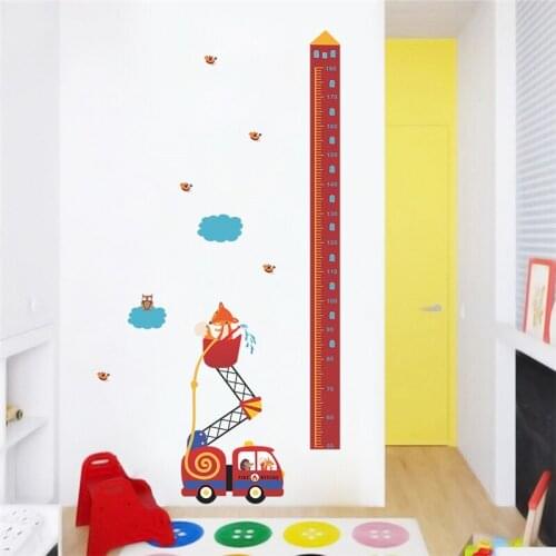 Animals Firemen Drive Fire Truck Pattern Growth Chart Wall Stickers For Kids Height Measure Diy Pvc Mural Art Boys Decals
