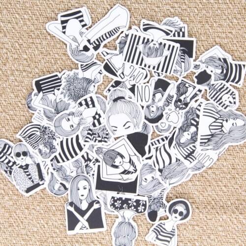 New mix of 40 pcs black and white cool girl account book stickers girl homemade stickers iphone emoticons cute stickers notebook