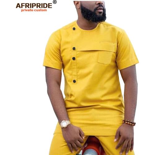 2019 African Men Clothing Ankara Pants Set Dashiki Shirt 2 Piece Outfit Crop Top Attire Short Sleeve Casual AFRIPRIDE A1916032
