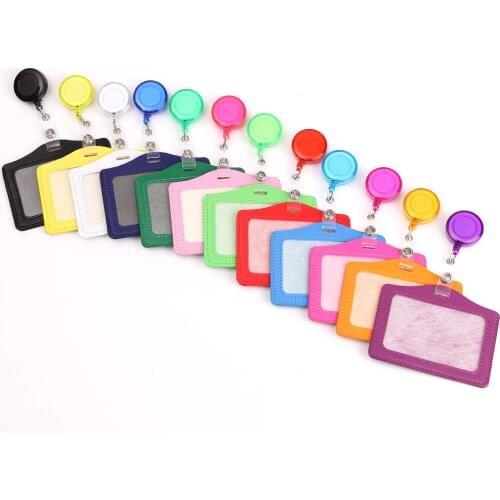 Wholesales 30pcs/lot PU Leather ID Card Holder With Retractable Badge Holder Clip Nurse Worker Students Name Card Holder Lanyard