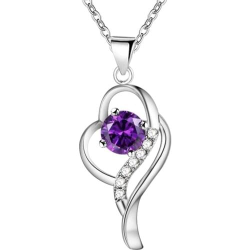 Wholesale Silver Plated Charm Jewelrys Necklace,free Shipping Fashion Fashion Jewelry Pendant Heart Inlaid Purple Stone AN675