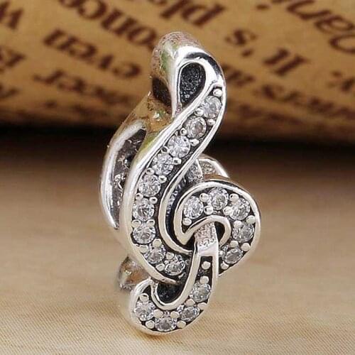 Original Cute Sweet Music Note With Crystal Bead Fit 925 Sterling Silver Bead Charm Bracelet Bangle Diy Jewelry