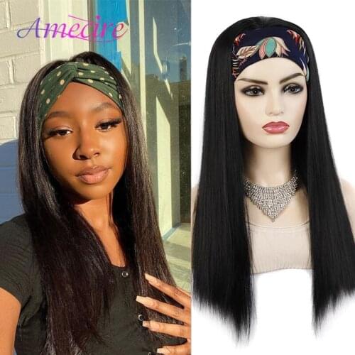 Straight Hair Synthetic Long Headband Wigs Synthetic Wig High Temperature Fiber Wigs For Black Women