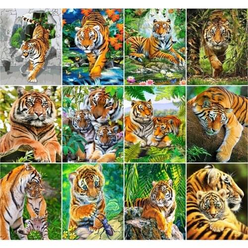 AZQSD Adult Coloring By Numbers Animal Home Bedroom Wall Artwork DIY 40x50cm Painting By Numbers Tiger Handpainted Gift