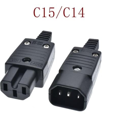 Black CE copper IEC320 C13 C14 C15 UPS PDU Connector AC POWER cord cable wiring plug male female AC power socket plug 10A