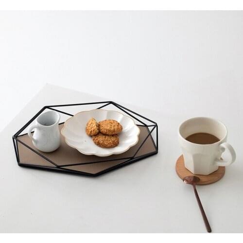 Hexagon Home Food Coffee Bread Display Holder Plates for Tableware Metal PU Home Storage Organizer Entrance Key Holder Box