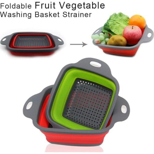 Foldable Fruit Vegetable Washing Basket Strainer Collapsible Drainer With Handle Kitchen Cleanning Storage Tools Square Basin
