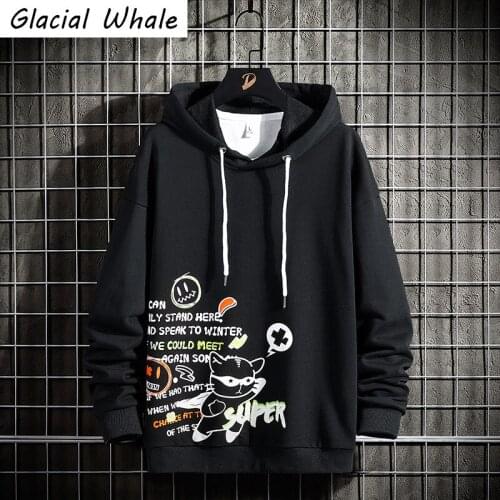 GlacialWhale Mens Hoodies Men 2021 Graffiti Print Sweatshirt Japanese Streetwear Oversized Hip Hop Black Hoodie Men Sweatshirts