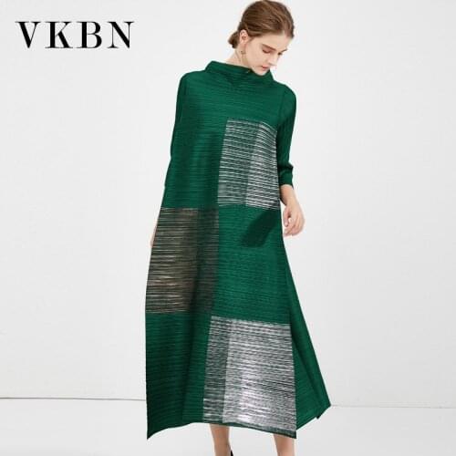 VKBN 2021 New Spring and Summer Dresses Woman Party Night Three Quarter Patchwork Pullover Long Female Dress