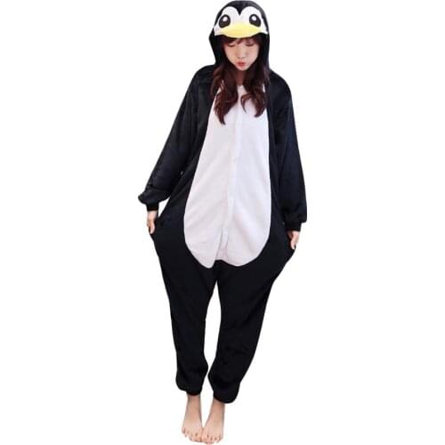 Adult Penguin Kigurumi Women Men Cartoon Animal Cosplay Costume Winter Onesie Pajama Hooded Couple Funny Party Suit