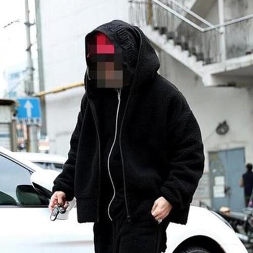 M-4XL trendy street loose casual thickened plus velvet hooded jacket plush coat winter mens large size Korean version of BF sty