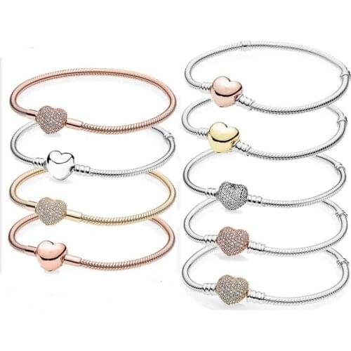 Free Shipping Shine Moments Heart Shining Stars Snake Chain Bracelet Fit Original Charm For Women DIY Jewelry